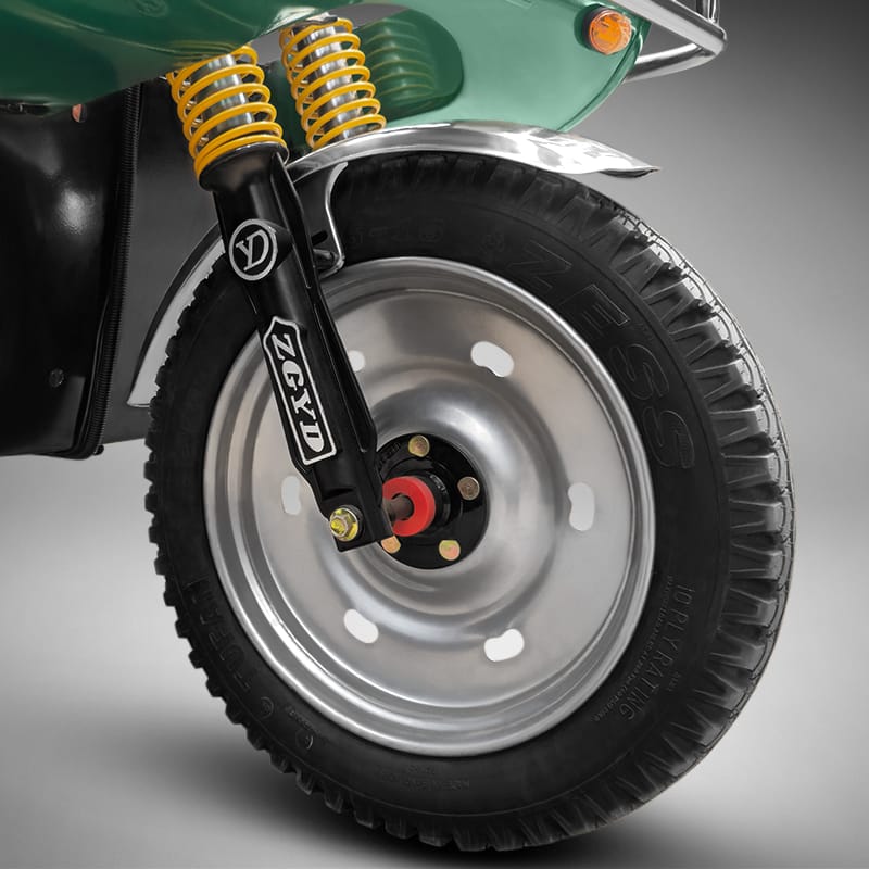 Durable front shock absorbers and suspension of Borak auto rickshaw