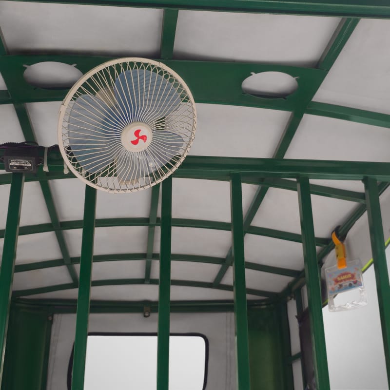 Interior high-speed fan of Borak auto rickshaw for passenger comfort