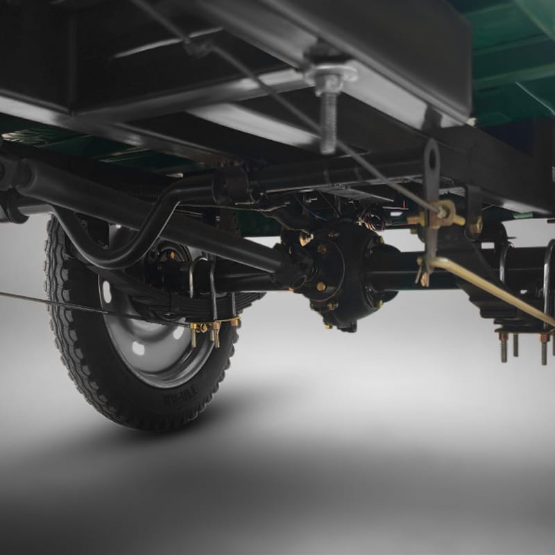 Strong chassis and leaf spring suspension of Borak auto rickshaw