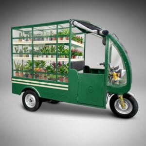 Green House Auto Rickshaw mobile nursery vehicle displaying flower plants and ornamental plants by GoodHope Motors Bangladesh